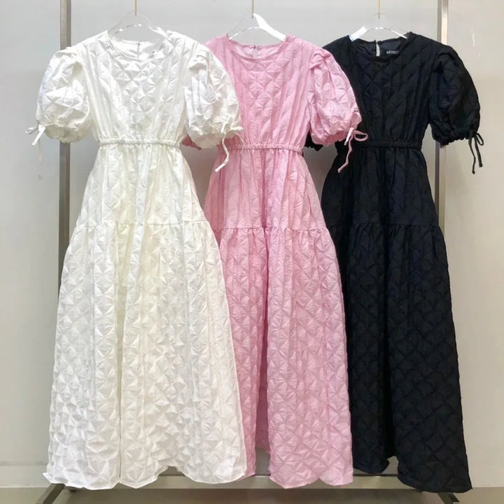 Pink Bubble Plaid Maxi Dress