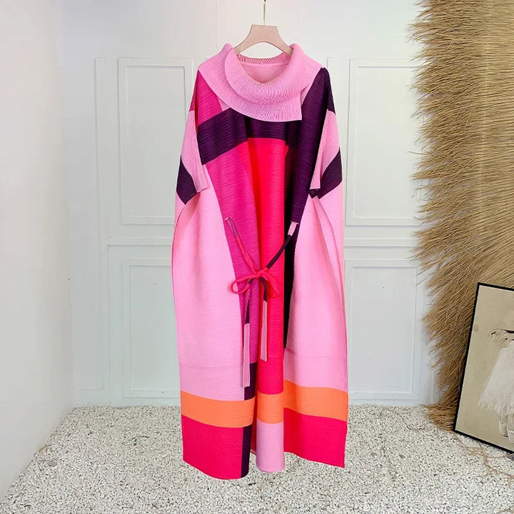 2024 New EGRM Spring Maxi Dress: Color Block, Pleated, Wrapped Sleeves, Belted