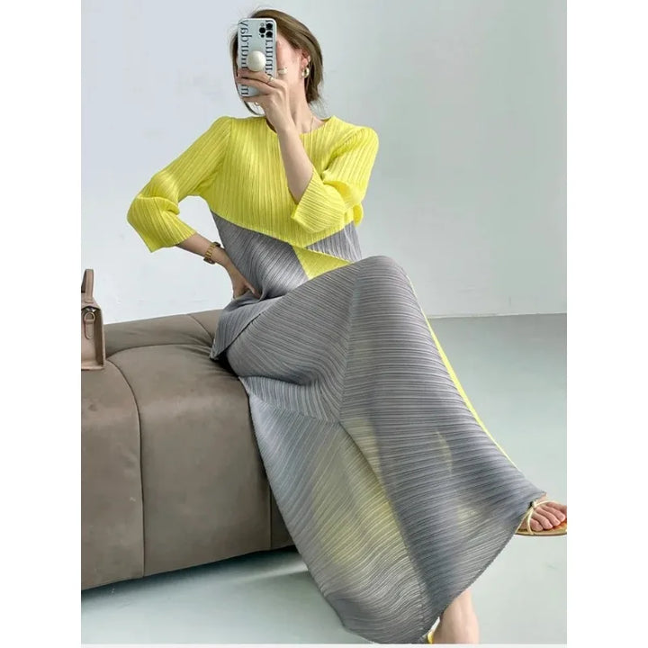 2024 New Miyake Style Designer Two-Piece Set - High-End Color Matching Outfit for Women