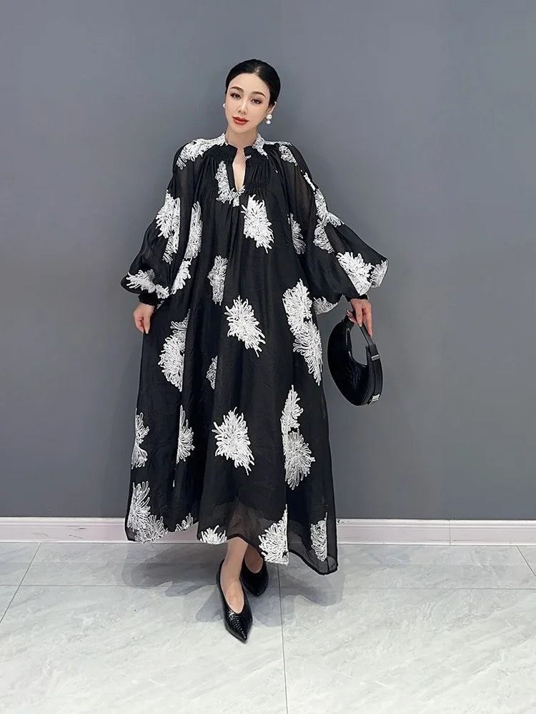 Stylish Black Fragmented Flower Dress - 2023 Autumn Collection - Size: One, Length: 115cm, Bust: 116cm