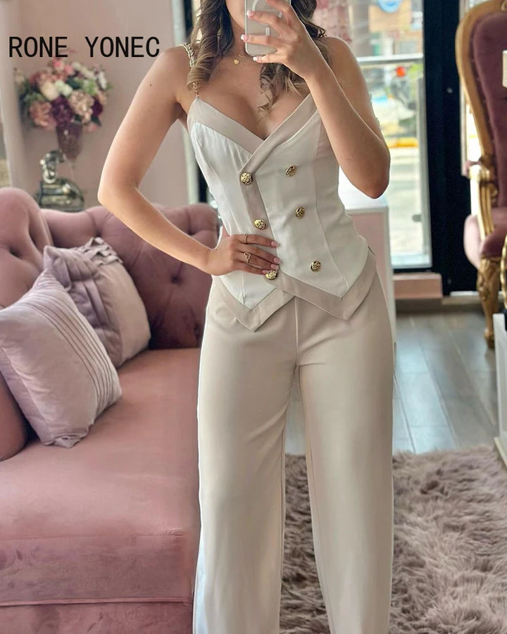 Upgrade Your Work Wardrobe: Chic Sleeveless Vest & Striped Pants Set