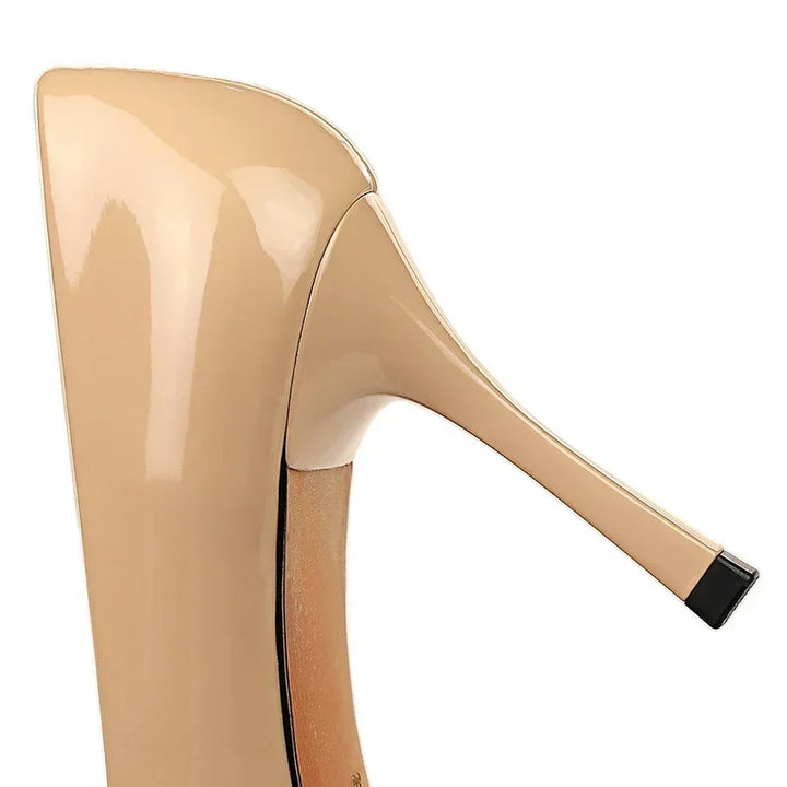 Luxury Designer Wedding Heels - 8.5cm High, Square Toe, Metal Chain - Nude/Burgundy