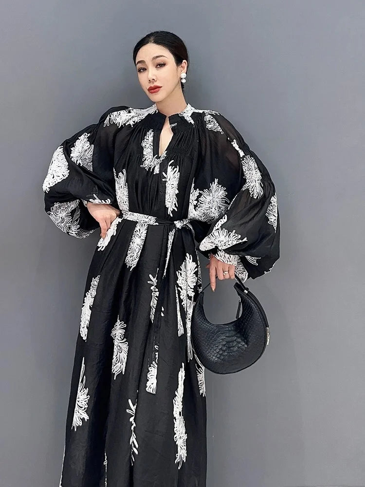 Stylish Black Fragmented Flower Dress - 2023 Autumn Collection - Size: One, Length: 115cm, Bust: 116cm