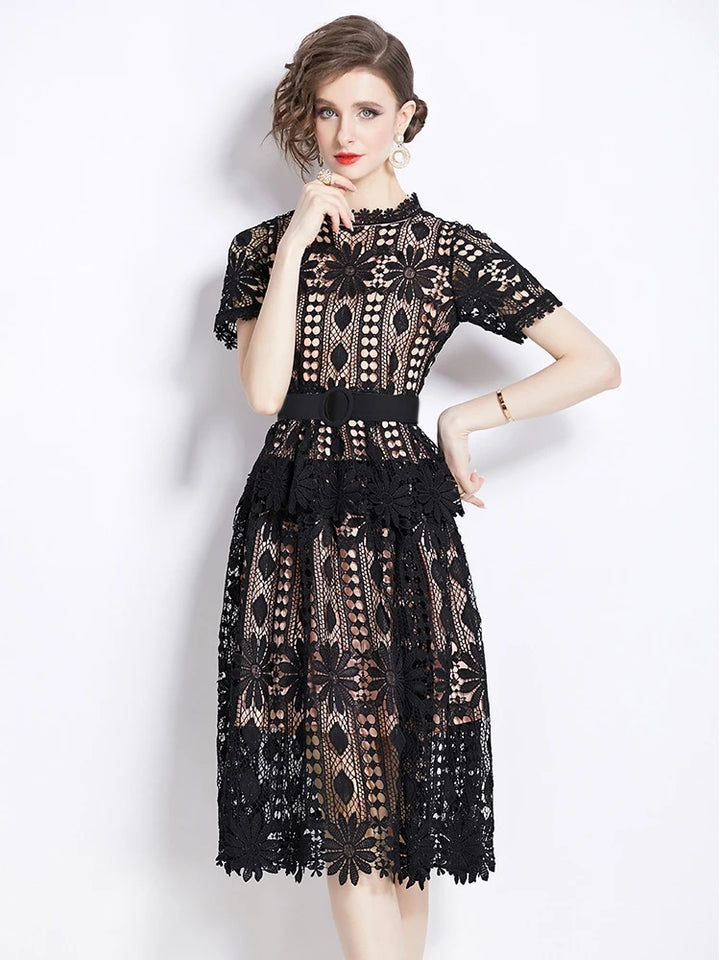 Elegant Lace Crochet Flower Party Dress