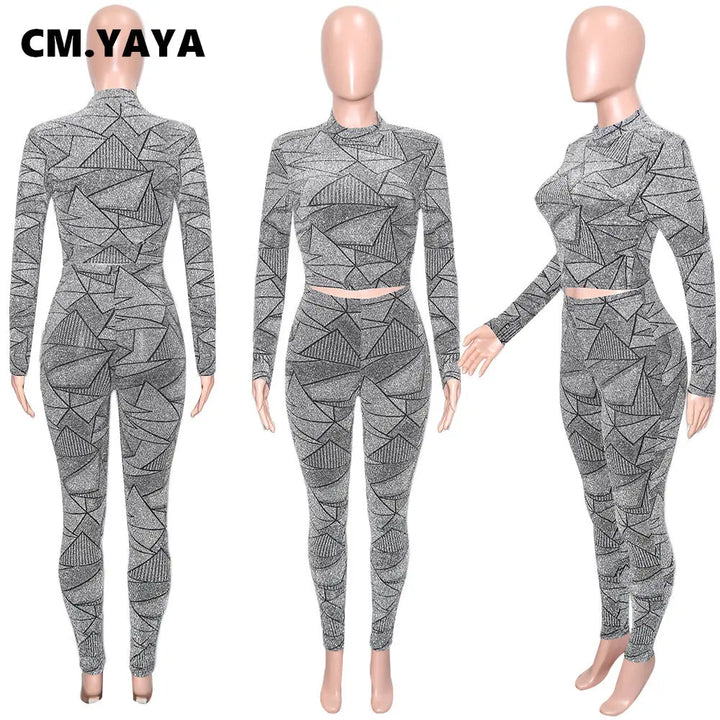 Upgrade Your Sporty Look with CM.YAYA's Geometrical Two-Piece Set - Perfect for Casual Outings or Active Days!