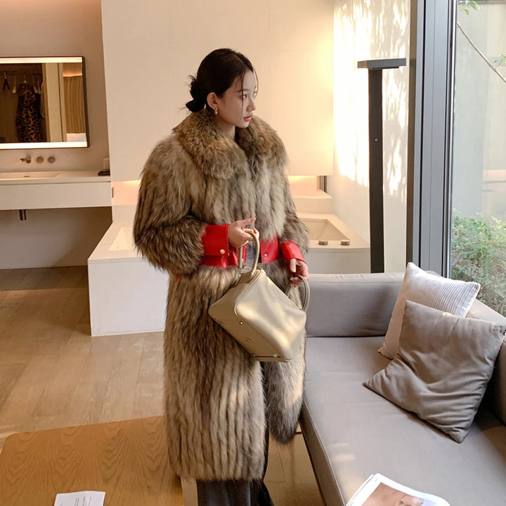 Hot 2023 Luxury Clothes Women Winter Coat 100% Real Raccoon Fur Coat Natural Fluffy Fur Jacket Ladies Fashion X-long Streetwear