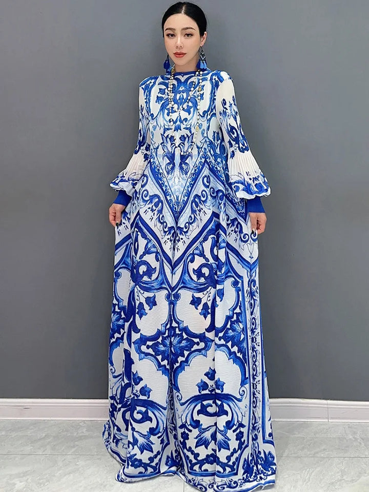Stunning National Porcelain Print Dress - SHENGPALAE 2024 Collection