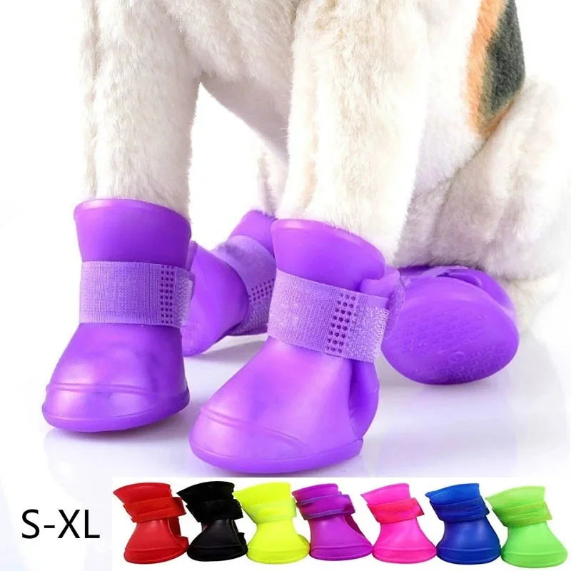 4Pcs Pet WaterProof Rainshoe Anti-slip Rubber Boot For Small Medium Large Dogs Cats Outdoor Shoe Dog Ankle Boots Pet Accessories