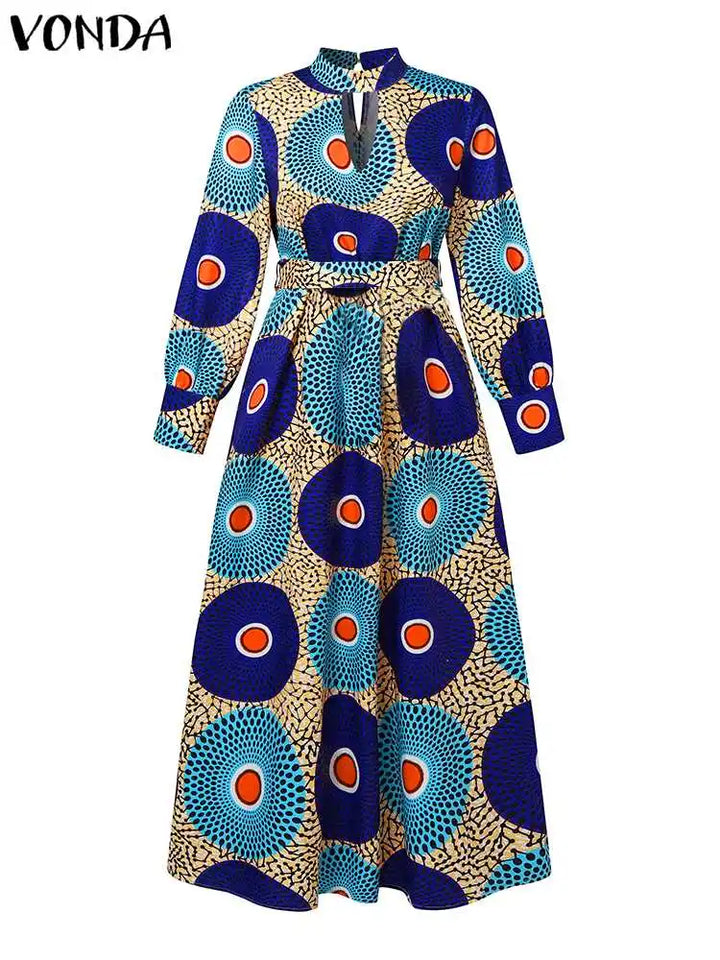 Product Title: '2024 Autumn Plus Size VONDA Bohemian Long Dress - Floral Maxi Sundress