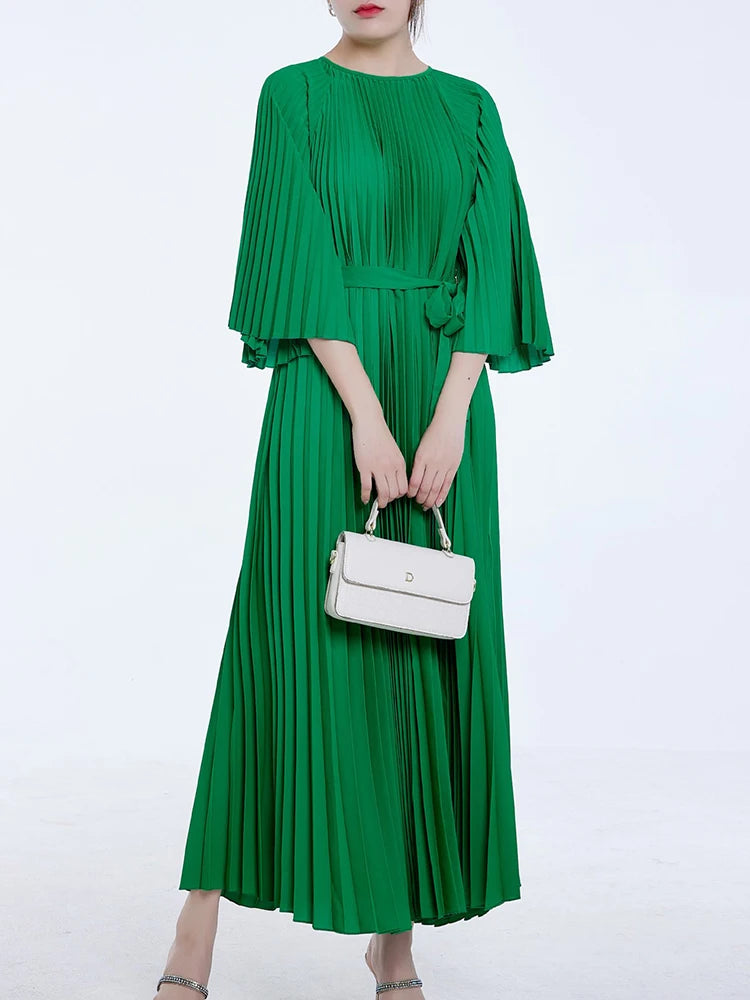 LANMREM Casual Solid Color Pleated Dress