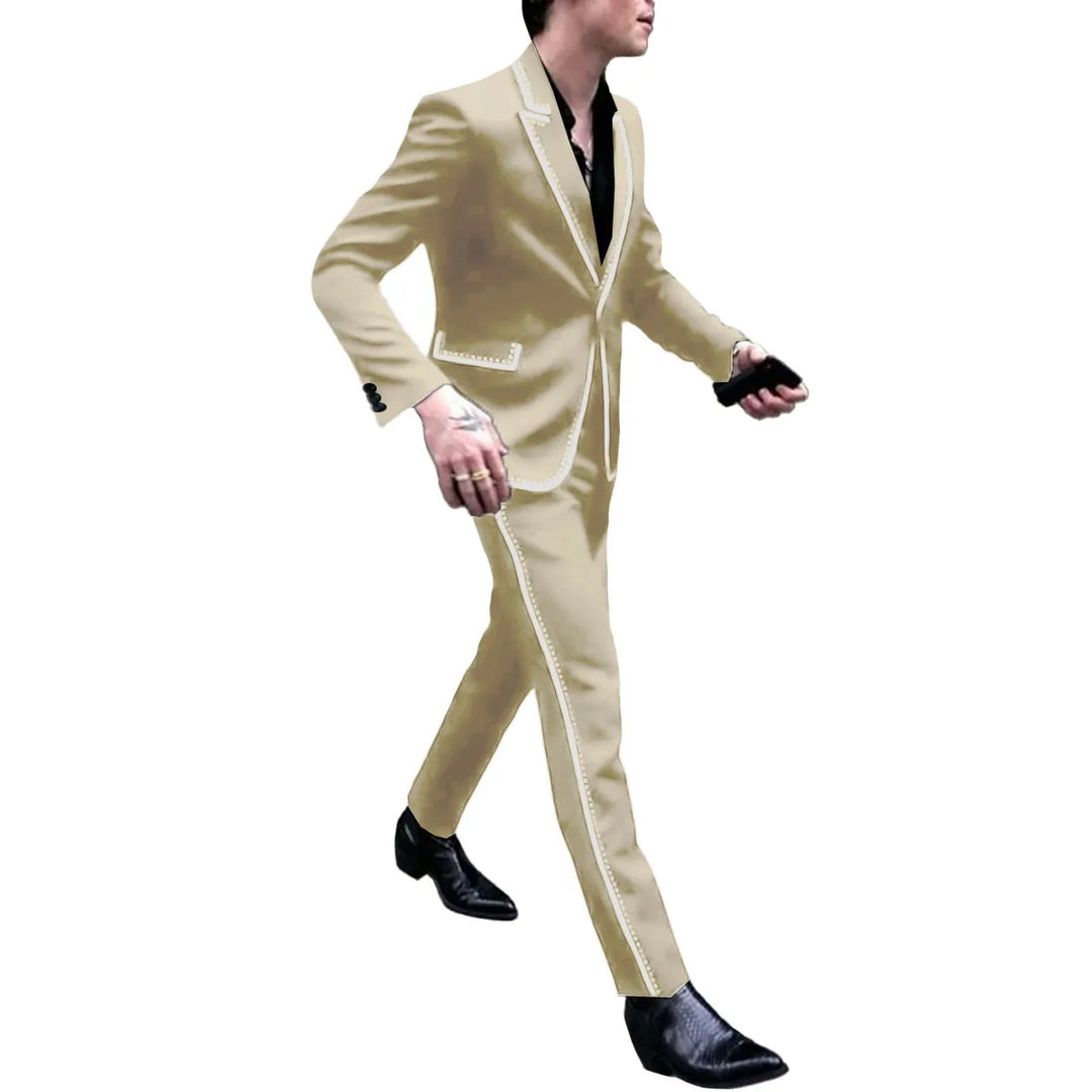 Men Luxury Black 2Pc Suit Single Breasted Silver Embellished Elegant Groomsmen Wedding Dinner Prom Party Personalized Coat Pant