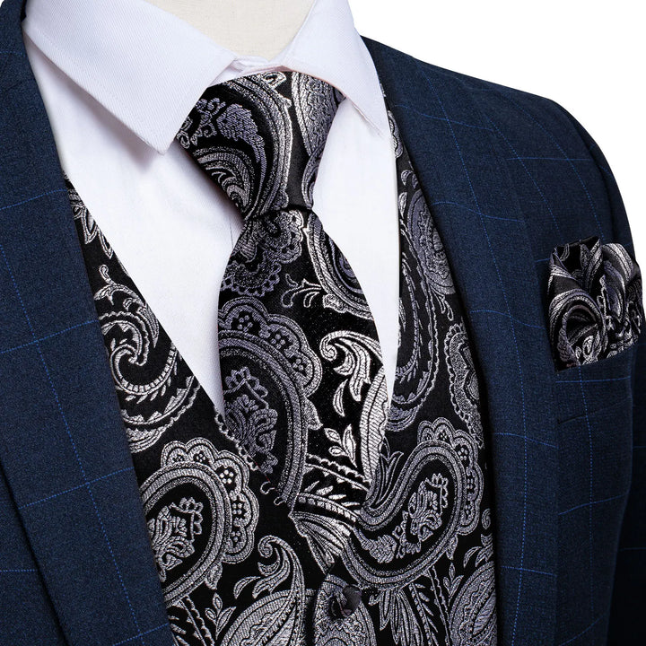 Formal Dress Gold Blue Black Paisley Wedding Suit Vest Formal Business Men Tuxedo Waistcoat Vest Suit Bowtie Necktie Set DiBanGu