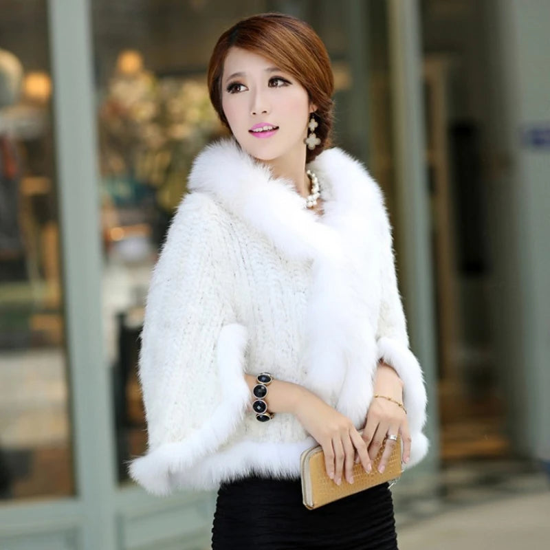 Women Real Fur Coat 100% Natural Genuine Mink Fur Jacket Ladies Fashion Knitted Outerwear Shawl Poncho Cape Mink Fur Overcoat