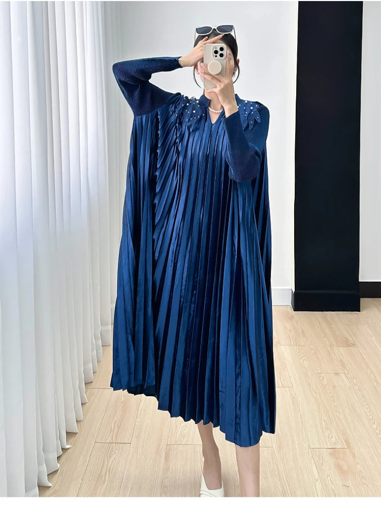 2023 Autumn/Winter Pleated Dress: Elegant, High-End Miyake Design for Women - One Size Fits All (90-130cm)