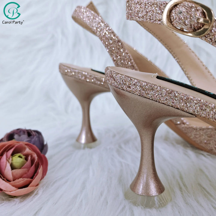 Peach High Heels & Bag Set with Rhinestone Embellishments - Perfect for Party Outfits!