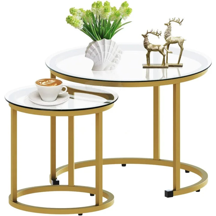 Transform Your Living Space with Elegant Nesting Coffee Tables - Golden Frame, Marble Pattern, Easy Assembly & Friendly Service!