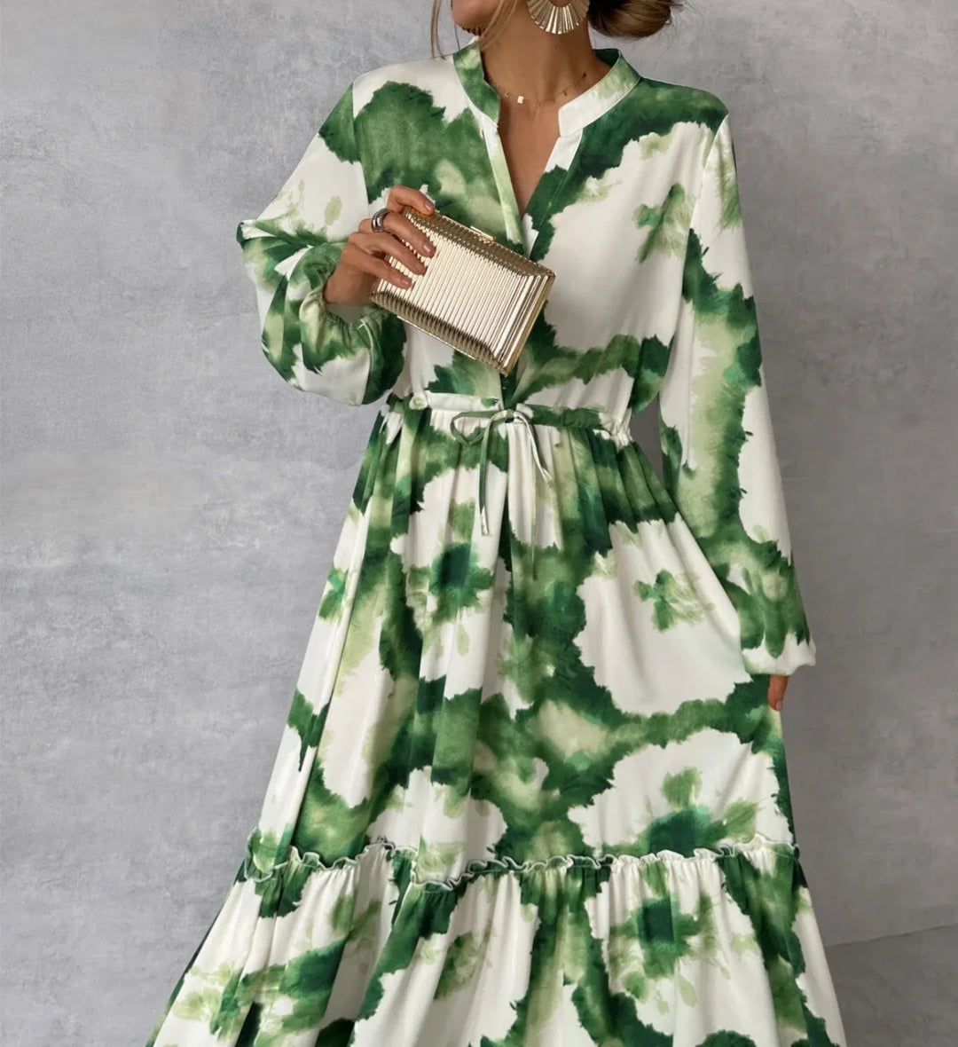 Elegant Green Print Maxi Dress