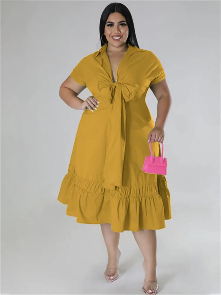 Plus Size Summer Maxi Dress with Ruffles and Bow Tie - Wholesale Dropshipping