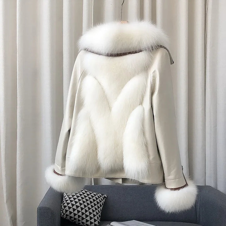 ZDFURS*High-End Imported Whole Leather Fox Fur Fur Coat Women's Short Haining New Motorcycle Sheepskin down Jacket Coat