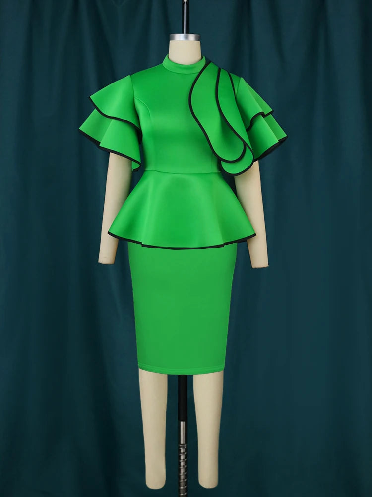 Stylish Plus Size Ruffle Midi Dress - Elegant Peplum Design for Christmas, Quinceanera & More - Sizes up to 4XL