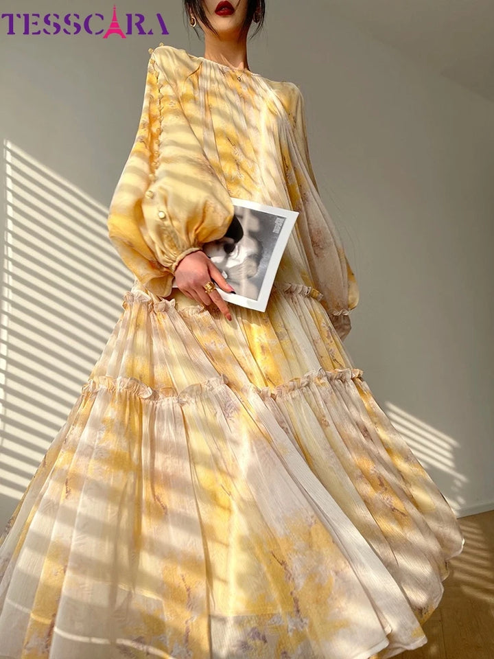 TESSCARA Long Elegant Chiffon Dress