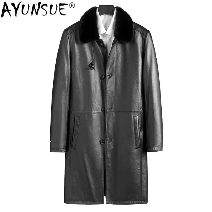 Goat Genuine Winter Skin 100% Leather Jacket Men 2023 Real Mink Fur Collar Parka Men's Fur Coat Jaqueta Masculina Gxy270