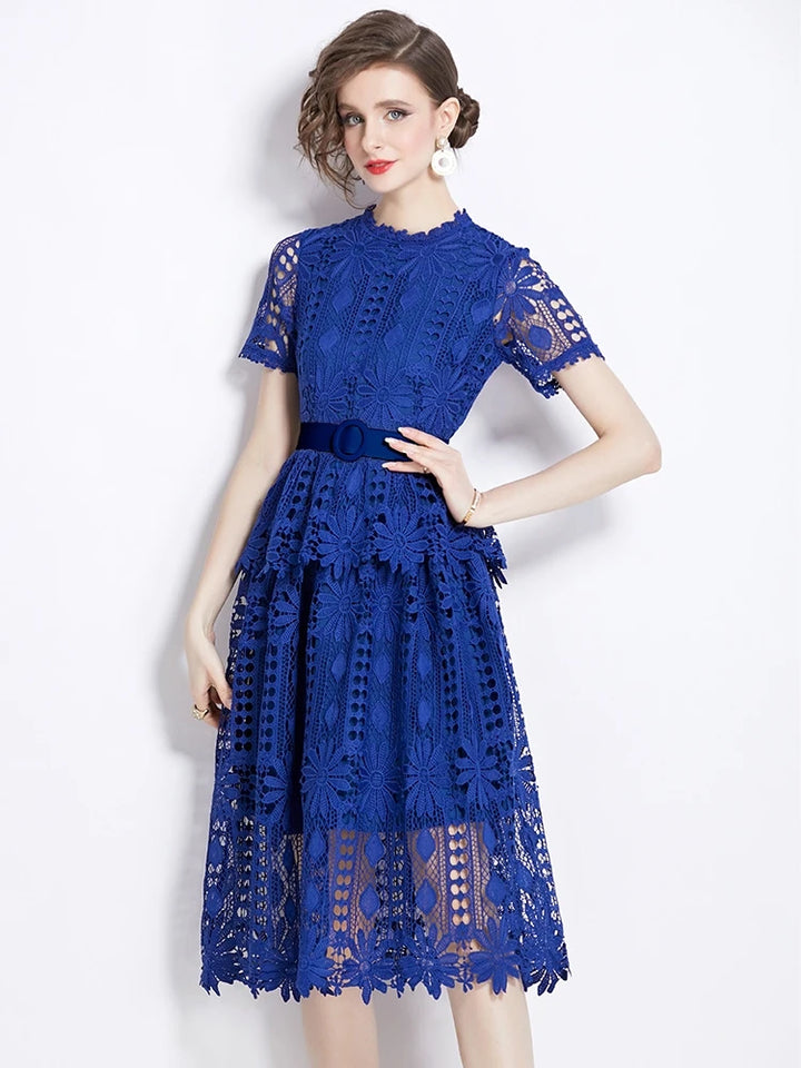 Elegant Lace Crochet Flower Party Dress