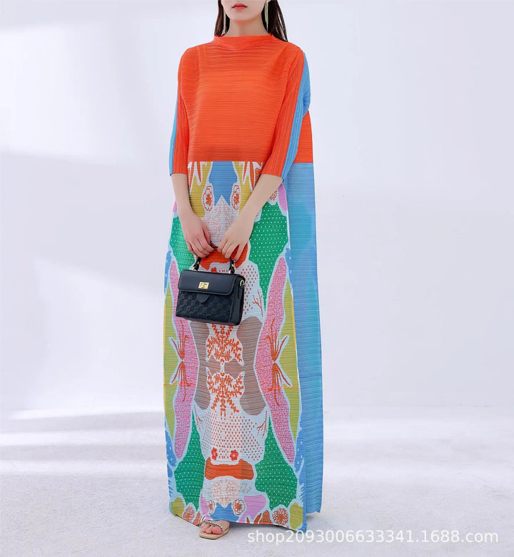 Miyake Patchwork Color Printed Dress 2023