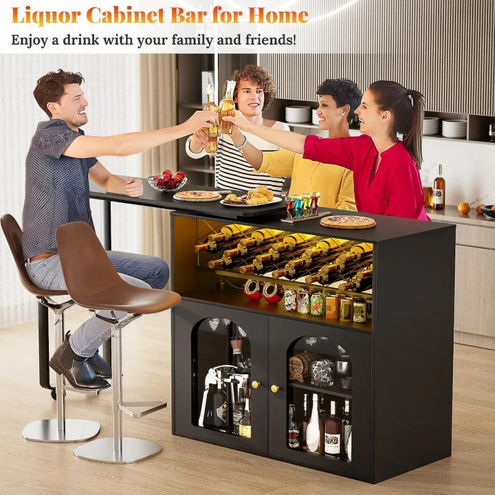 Transform Your Home with Our Rotating Wine Bar Cabinet - 360° Rotation, LED Lights, Power Outlets, & More!