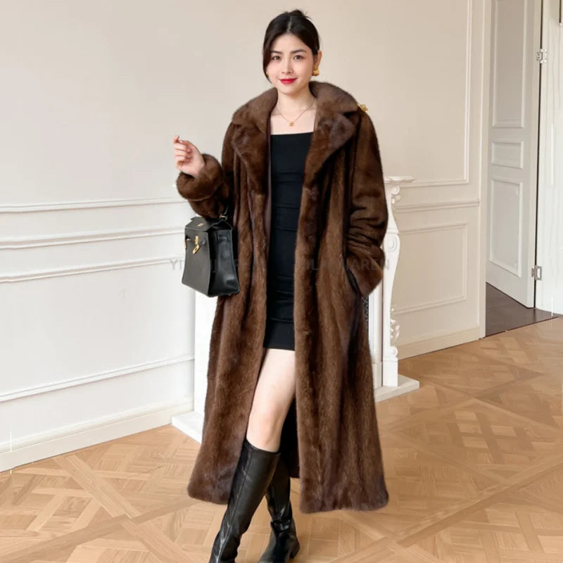 2023 New Fashion 100% Real Mink Whole Fur Women X-Long Coat  Winter Thick Slim Warm Clothing Female Natural Mink Fur  Jacket