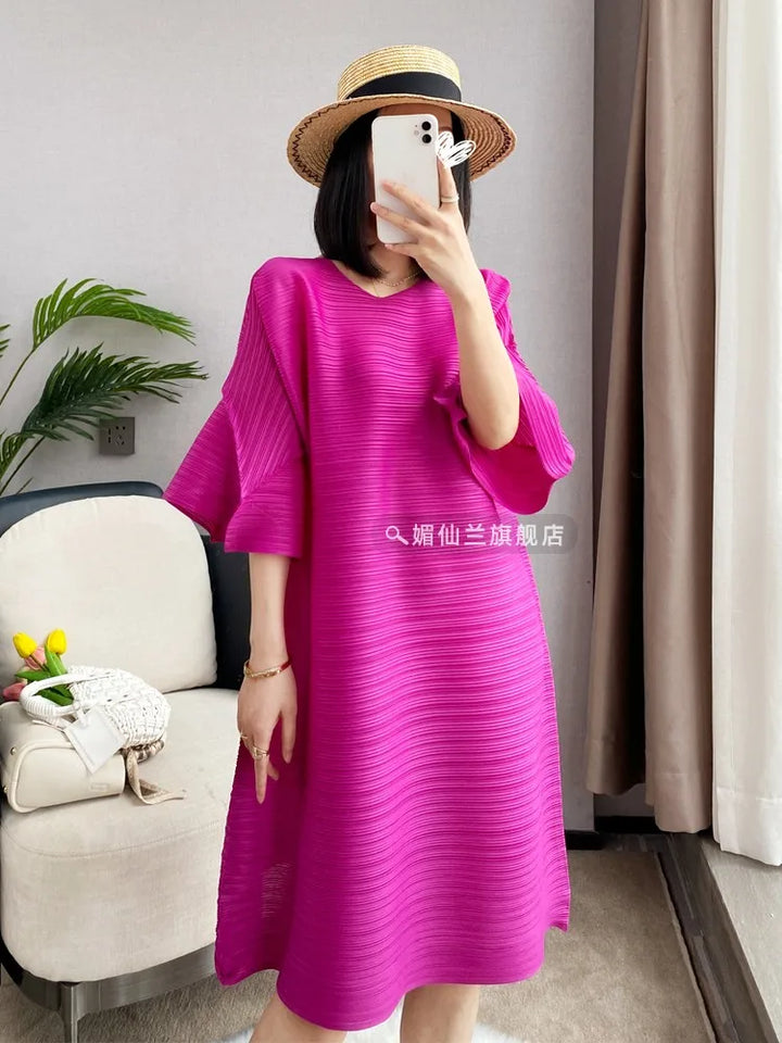 YUDX Miyake Pleated Flared Sleeve Dress - Summer 2023 Collection