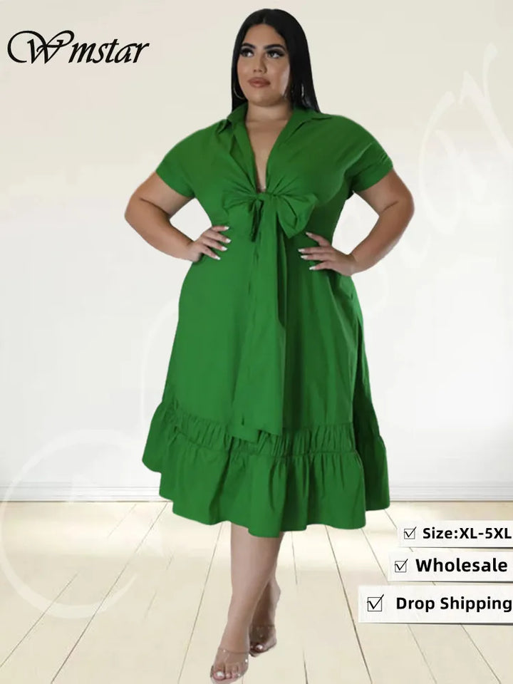 Plus Size Summer Maxi Dress with Ruffles and Bow Tie - Wholesale Dropshipping