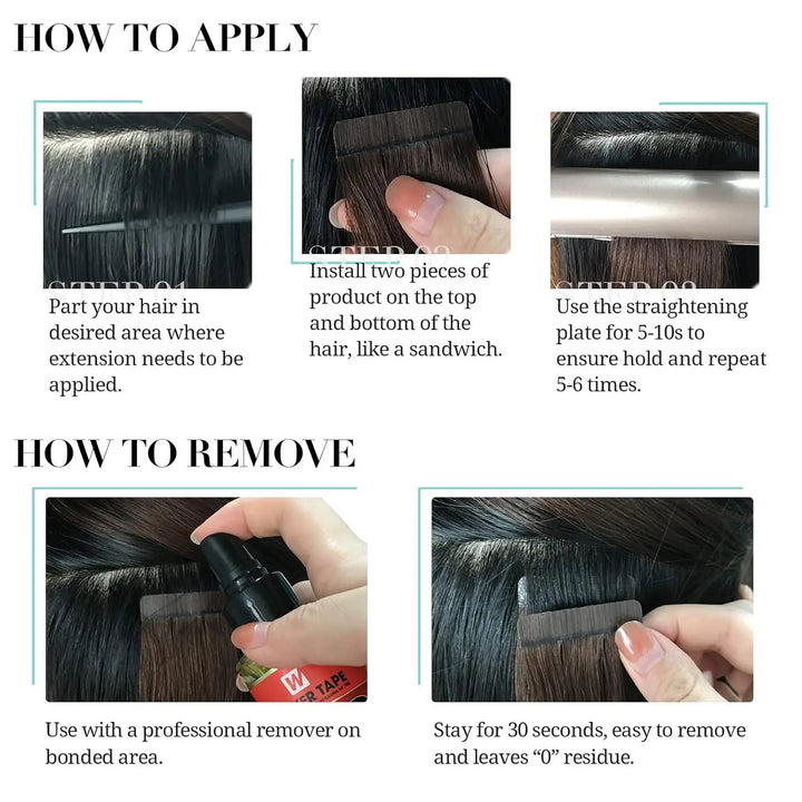 Premium Brazilian Hair Tape Extensions - Straight 20 Pcs