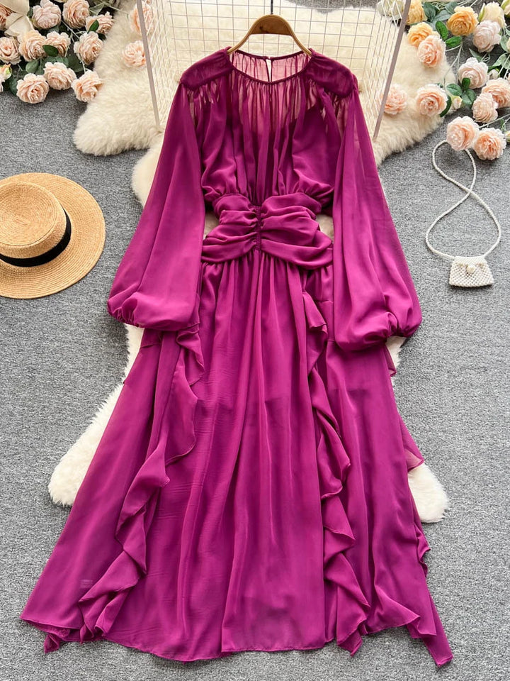 Chic A-Line Chiffon Dress with Puff Sleeves for Women - Aibeautyer