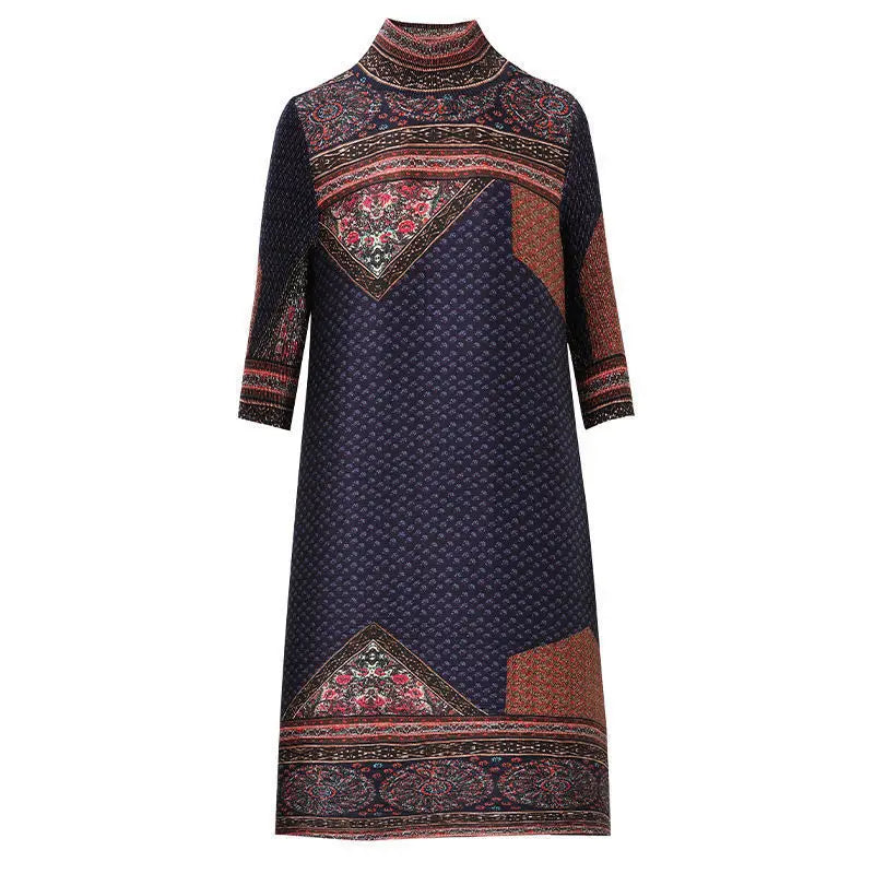 2023 Spring/Summer Vintage Oversized Dress - Printed & Pleated