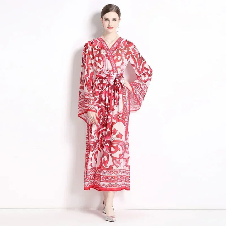 Vintage Floral Print Maxi Dress - Elegant A-line for Women's Party & Vacation