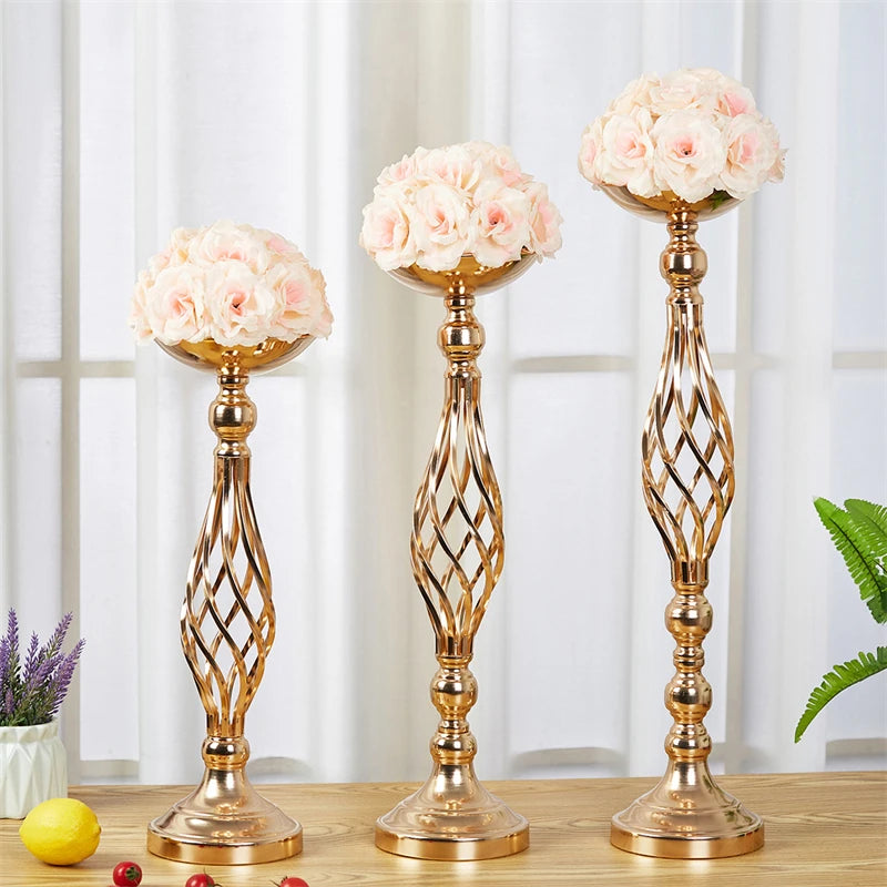 Metal Flowers Candle Holders Gold Wedding Centerpiece Vases Flower Candlestick Table Metal Stand Valentine Home Party Decoration