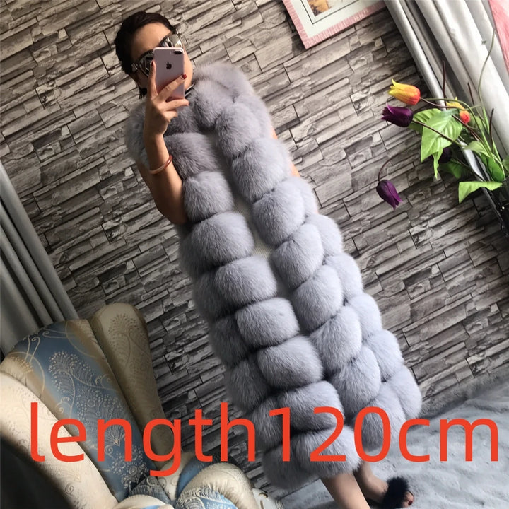 Winter Red Fox Fur Vest Female Real Extended Long  Women Red Fox Fur Waistcoat Natural Fox Fur Waistcoat Long Free Shipping