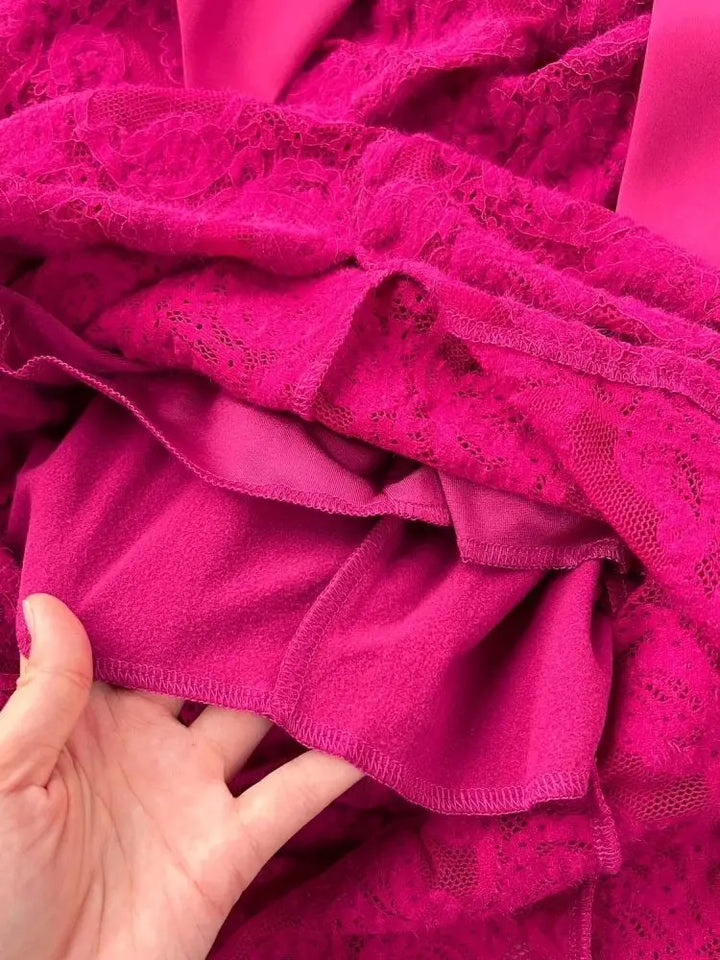 Sexy Split Flocking Lace Dress - V Neck Floral Lace Up Belt