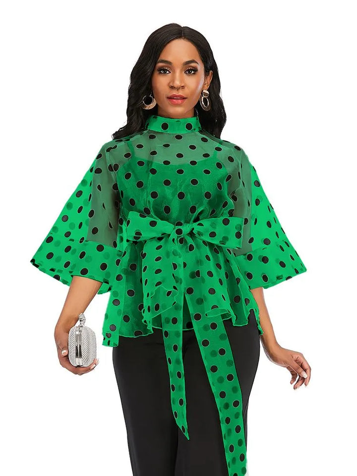 Polka Dot Peplum Blouse - Sheer, Sexy, and Stylish - Sizes S-2XL