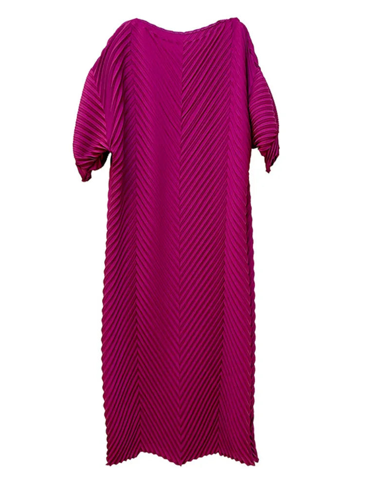 LANMREM Elegant Pleated Maxi Dress - Solid Color, Long Sleeves, 2024 Spring Fashion