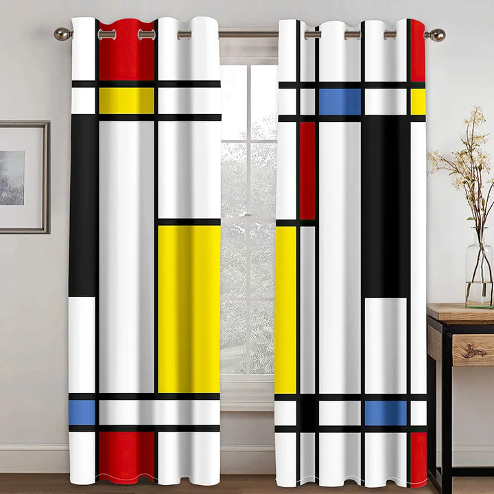 270*240 Cheap Abstract Geometric Black Red Modern Thin Two Windows Curtains for Living Room Bedroom Decor 2 Pieces Free Shipping