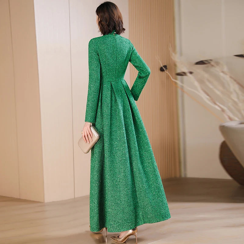 Green Chinese-Style Long Dress for Autumn Events - 3cm Error