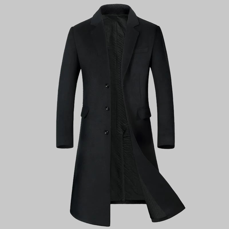 High Quality Fashion with Handsome Autumn and Winter Wool Coat Trench Coat Men's Long Over The Knee Plus Cotton Heavy Wool Coat