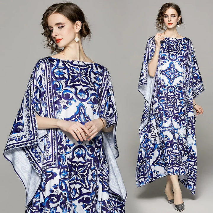 Vintage Floral Print Maxi Dress - Elegant A-line for Women's Party & Vacation