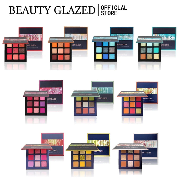 Get All-Day Glam with Beauty GLAZED 9-Color Shimmer Matte Eyeshadow Palette - Waterproof & Longlasting!