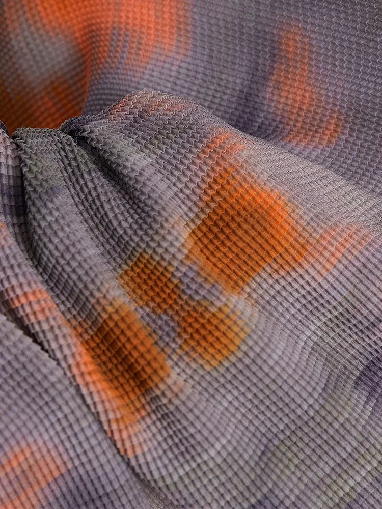 LANMREM 2024 New Printed Pleated 2 Pieces Skirt Set Women's Turtleneck Long Sleeves Slim Tops High Elastic Waist Skirts 2YA648