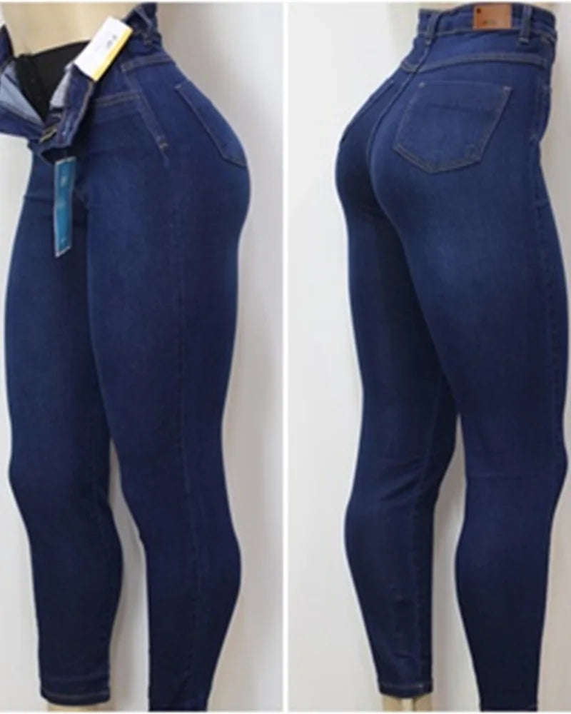 Get the Perfect Fit with Sawary High Waist Jeans - Super Lipo Spandex, Ultimate Waist to Hip Ratio, Zipper Included!