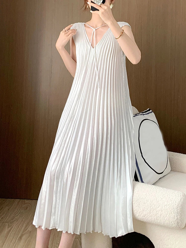 Stunning GVUW Fashion Dress - V Neck, Solid Color, Loose Fit