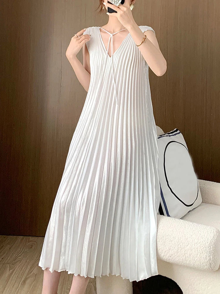 Stunning GVUW Fashion Dress - V Neck, Solid Color, Loose Fit